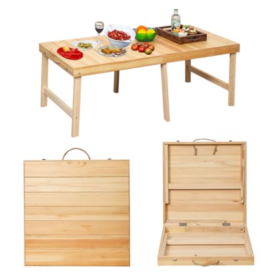 Outdoor Camping Table Foldable - Foldable Boho Wooden Picnic Table, No