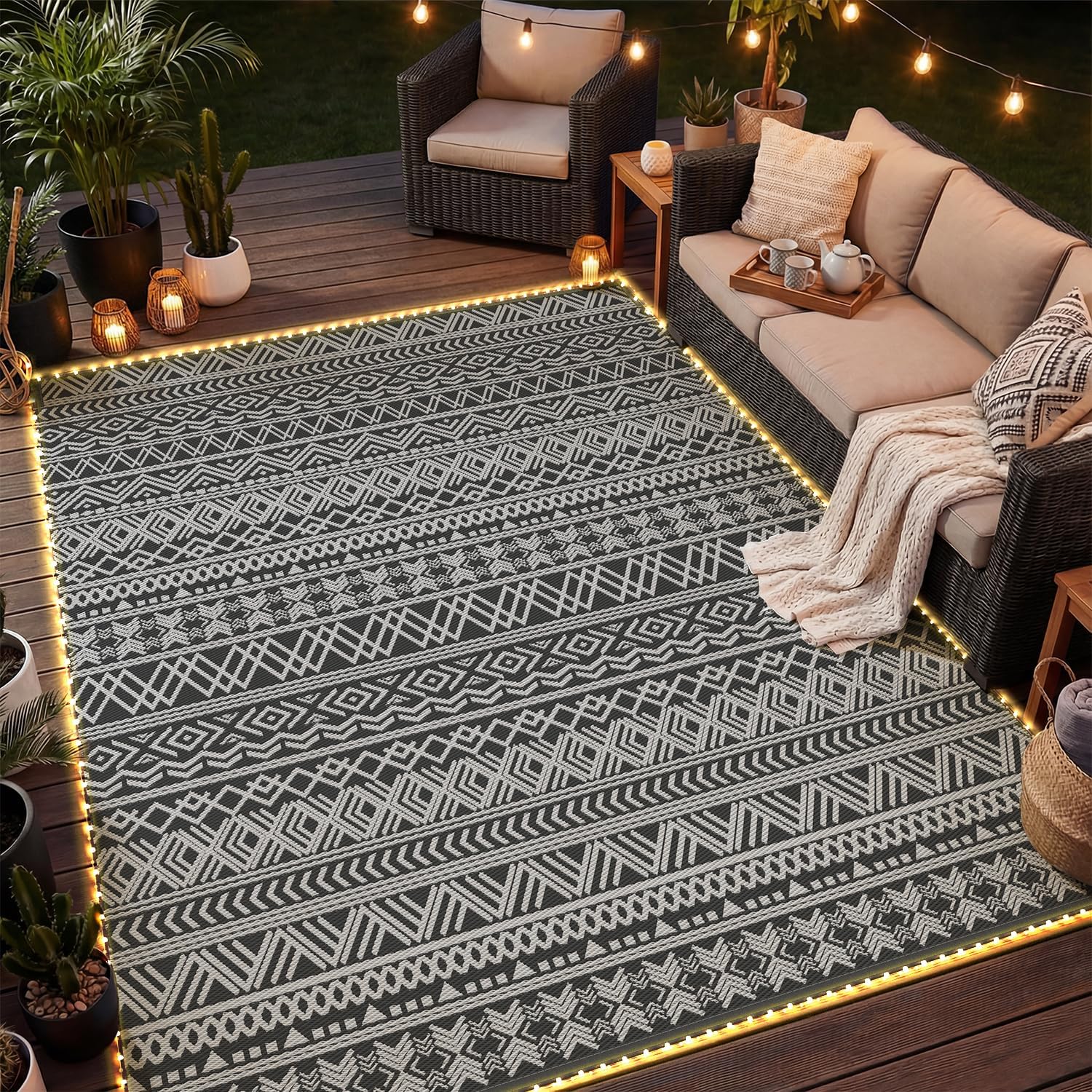-Outdoor Rug Carpet 6x9 ft for – Outdoor Camping Rug With Led Lights Bewertung und Preis